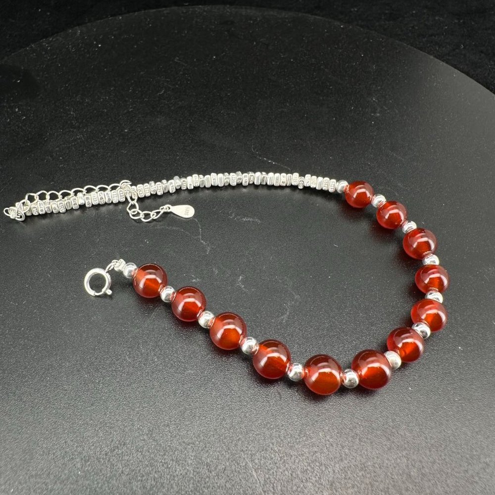 Hand made Natural Garnet with 925 Stering Silver adjustable bracelet